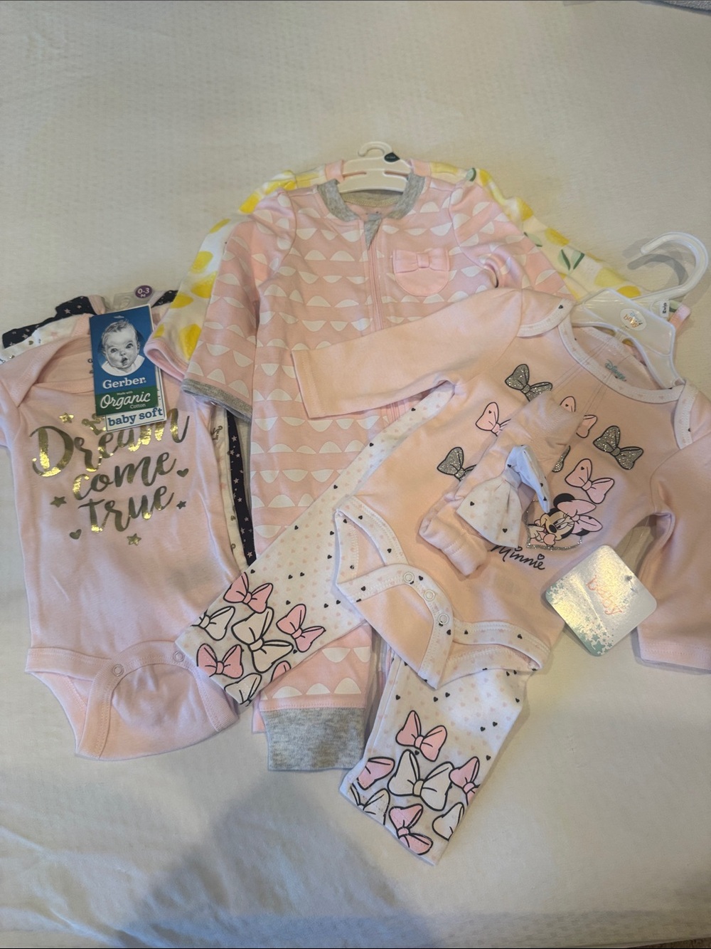 Newborn Baby Girls Pink One-Piece Bodysuits and Footed Sleepers Set Lot